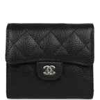 Small Classic Flap Wallet Black Shiny Caviar Silver Hardware