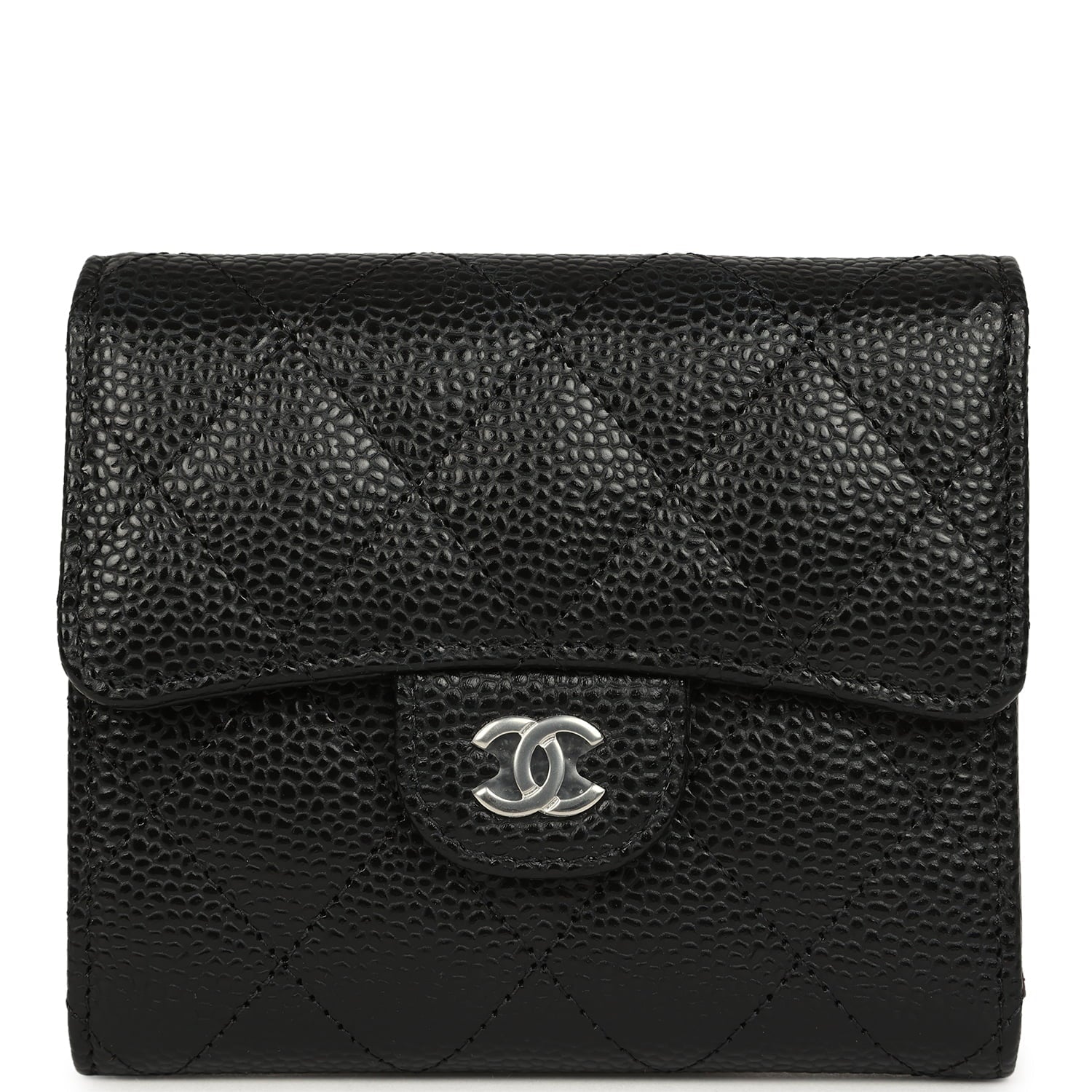 Small Classic Flap Wallet Black Shiny Caviar Silver Hardware