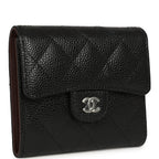 Small Classic Flap Wallet Black Shiny Caviar Silver Hardware