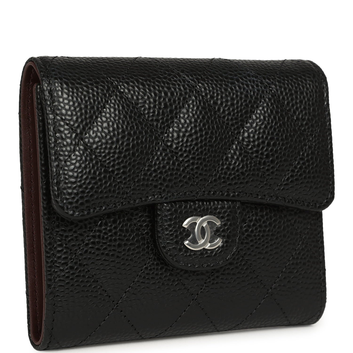 Small Classic Flap Wallet Black Shiny Caviar Silver Hardware