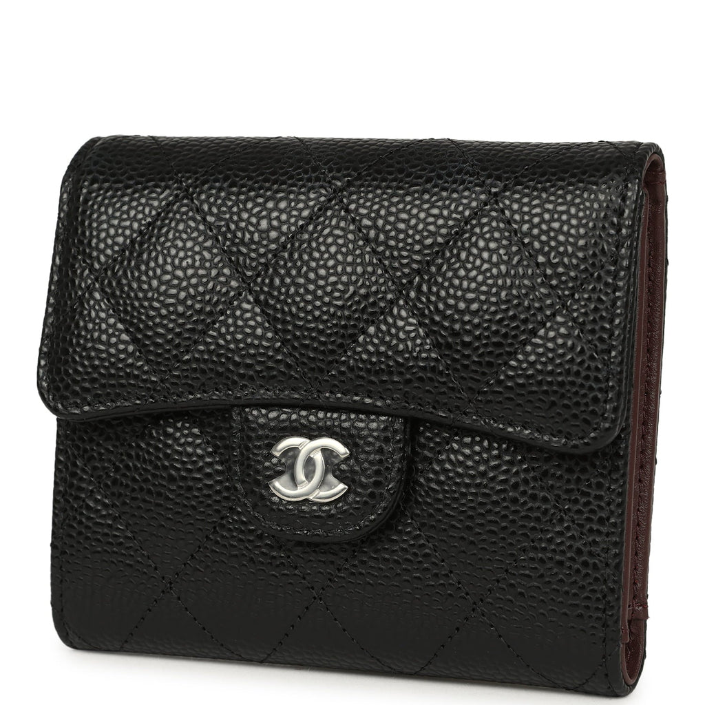 Small Classic Flap Wallet Black Shiny Caviar Silver Hardware