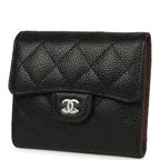 Small Classic Flap Wallet Black Shiny Caviar Silver Hardware