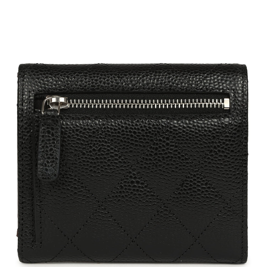 Small Classic Flap Wallet Black Shiny Caviar Silver Hardware