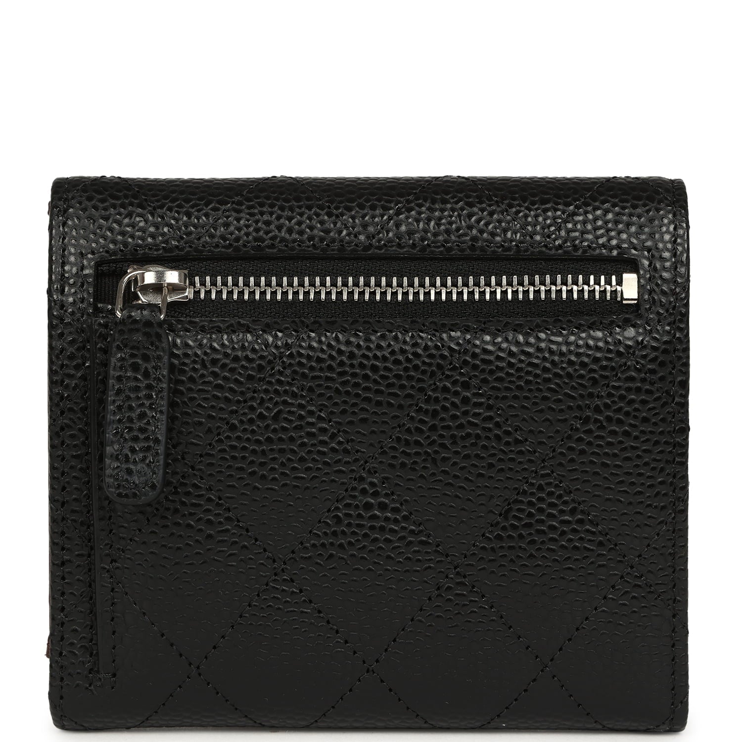 Small Classic Flap Wallet Black Shiny Caviar Silver Hardware