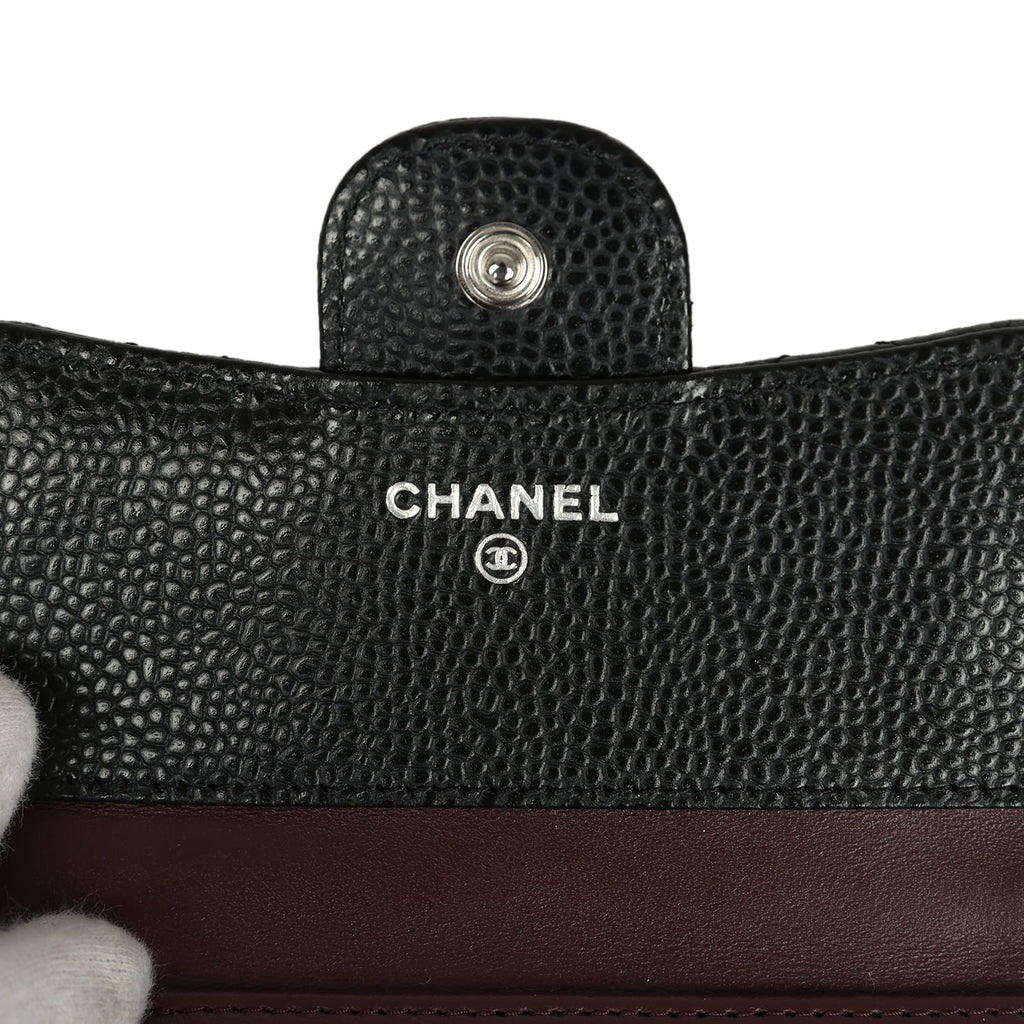 Small Classic Flap Wallet Black Shiny Caviar Silver Hardware
