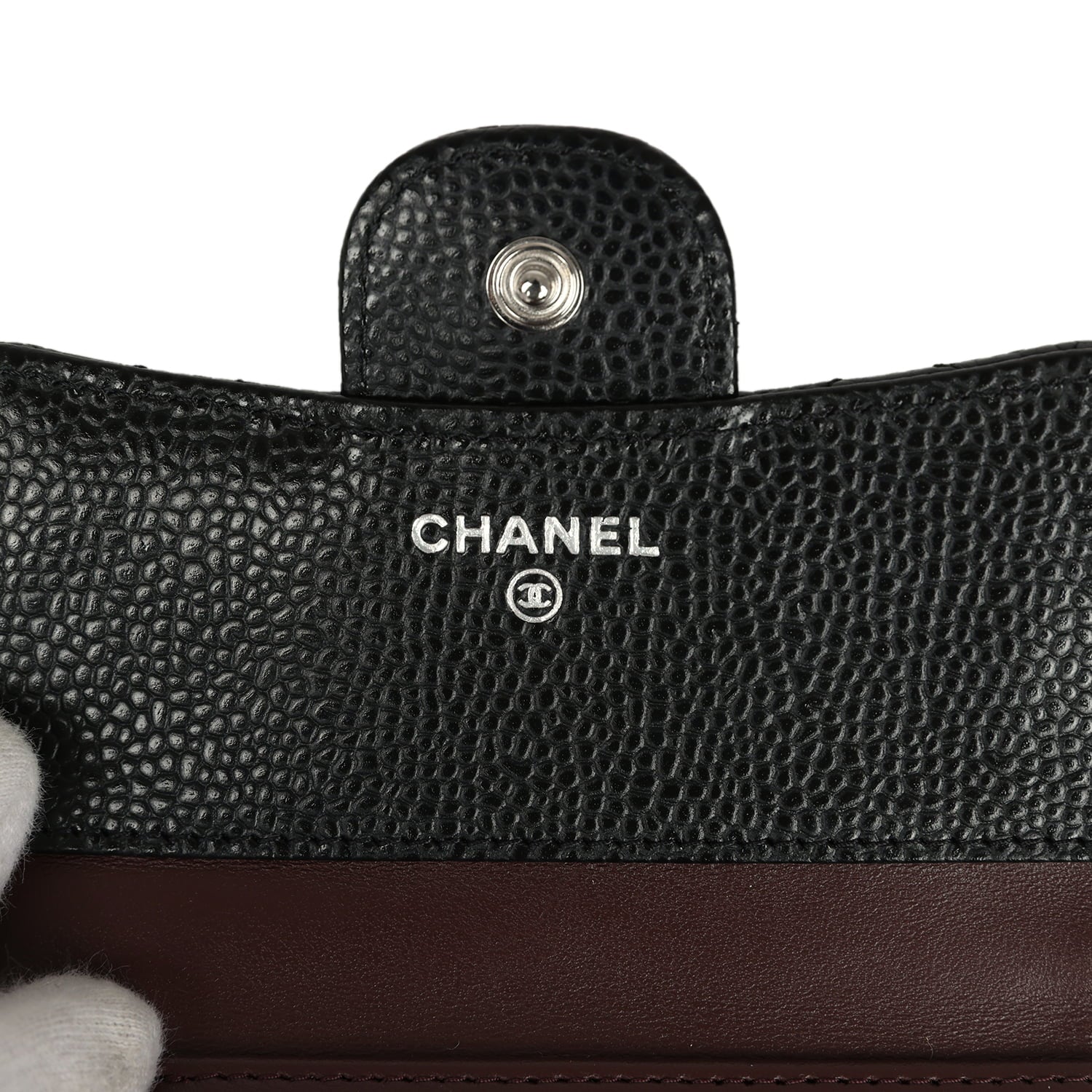 Small Classic Flap Wallet Black Shiny Caviar Silver Hardware