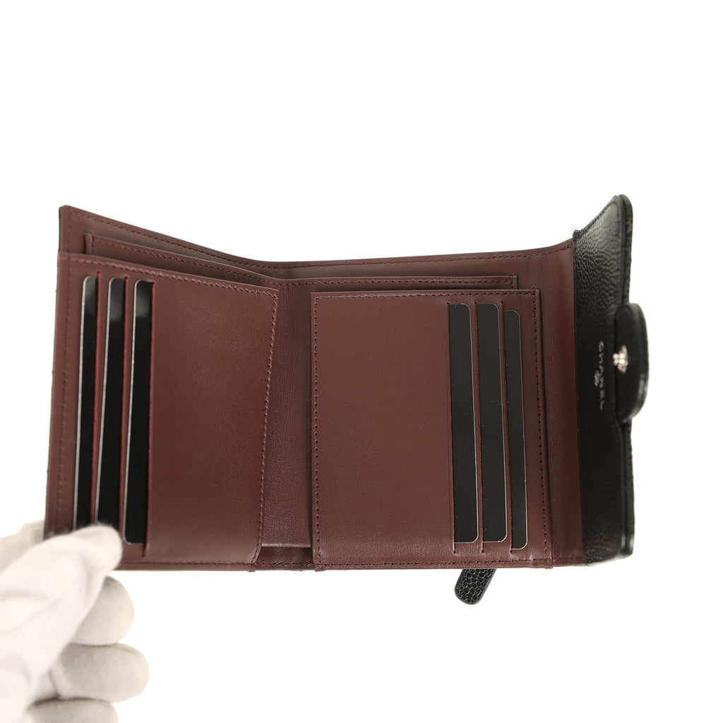 Small Classic Flap Wallet Black Shiny Caviar Silver Hardware