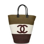 Maxi Coco Beach Large Shopping Bag Khaki, White, Brown Raffia and Black Calfskin
