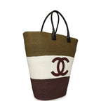 Maxi Coco Beach Large Shopping Bag Khaki, White, Brown Raffia and Black Calfskin