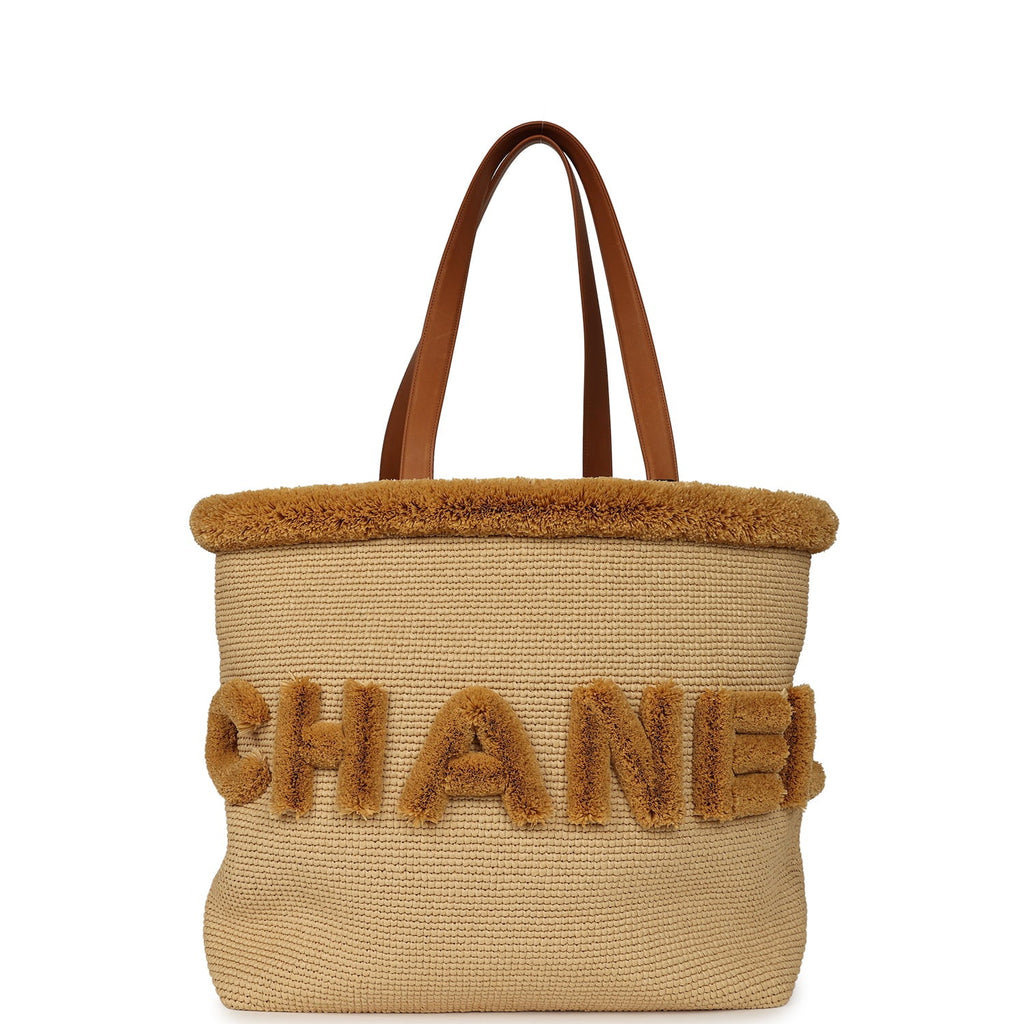 Coco Beach Maxi Shopping Tote Light Beige Raffia and Calfskin Gold Hardware