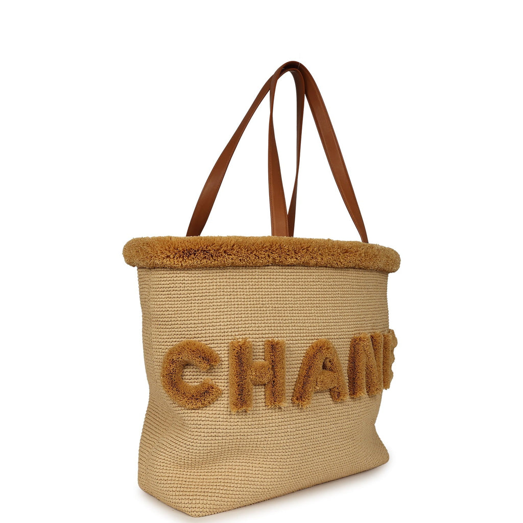 Coco Beach Maxi Shopping Tote Light Beige Raffia and Calfskin Gold Hardware