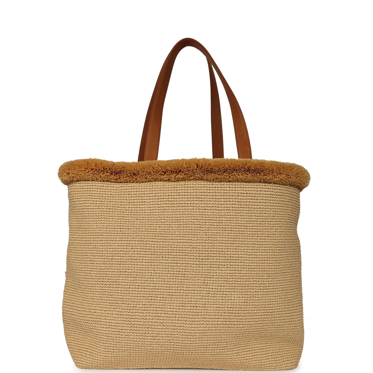 Coco Beach Maxi Shopping Tote Light Beige Raffia and Calfskin Gold Hardware