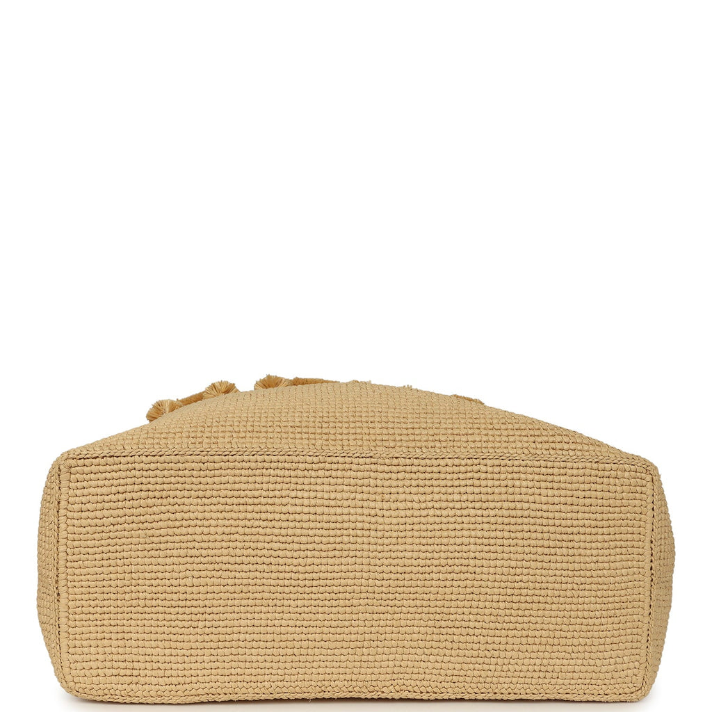 Coco Beach Maxi Shopping Tote Light Beige Raffia and Calfskin Gold Hardware