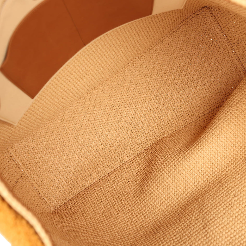Coco Beach Maxi Shopping Tote Light Beige Raffia and Calfskin Gold Hardware