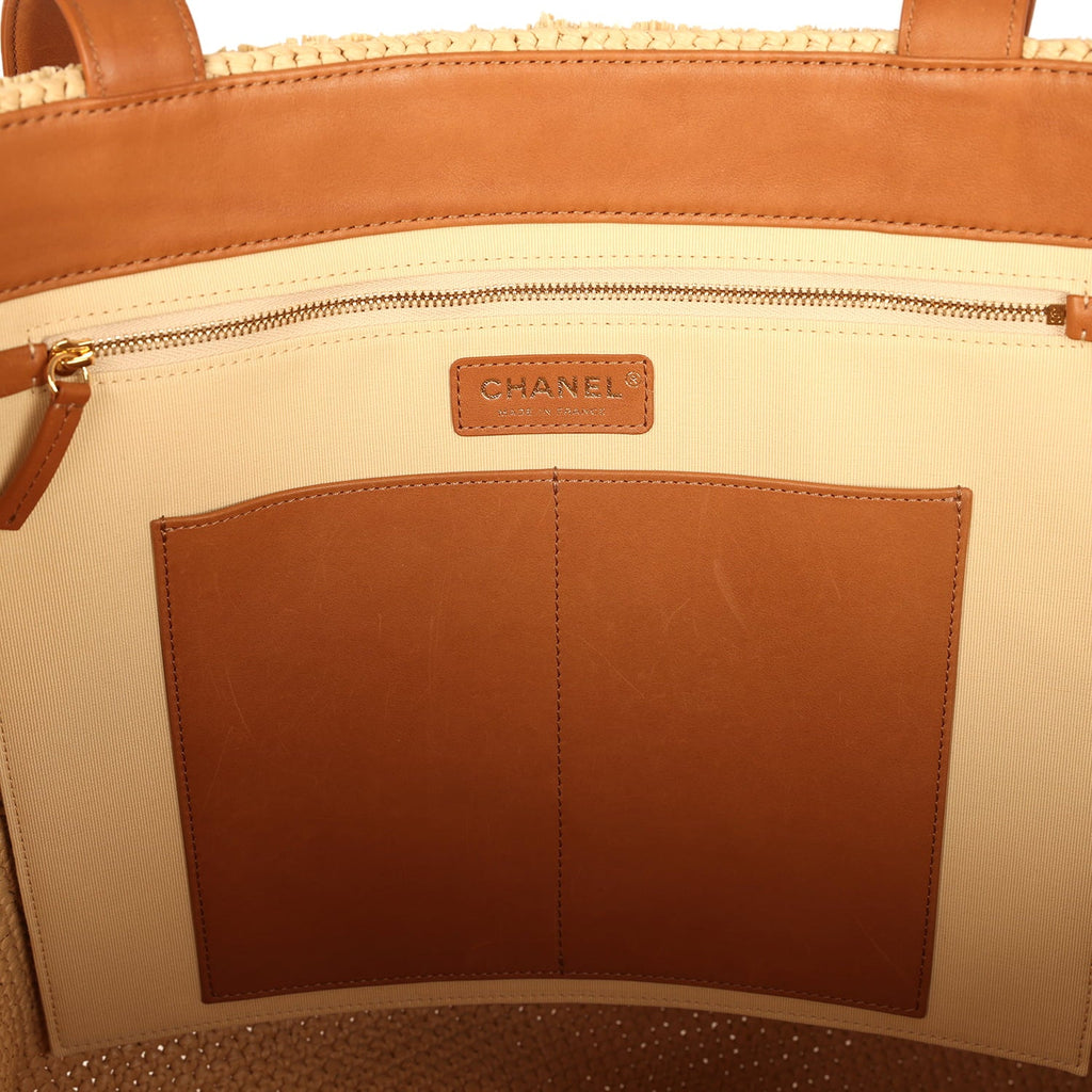Coco Beach Maxi Shopping Tote Light Beige Raffia and Calfskin Gold Hardware