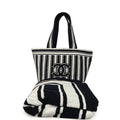 Coco Beach CC Striped Beach Tote Bag & Towel Set Navy Blue and White Terry Silver Hardware