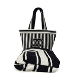 Coco Beach CC Striped Beach Tote Bag & Towel Set Navy Blue and White Terry Silver Hardware