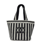 Coco Beach CC Striped Beach Tote Bag & Towel Set Navy Blue and White Terry Silver Hardware
