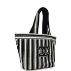 Coco Beach CC Striped Beach Tote Bag & Towel Set Navy Blue and White Terry Silver Hardware