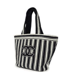Coco Beach CC Striped Beach Tote Bag & Towel Set Navy Blue and White Terry Silver Hardware
