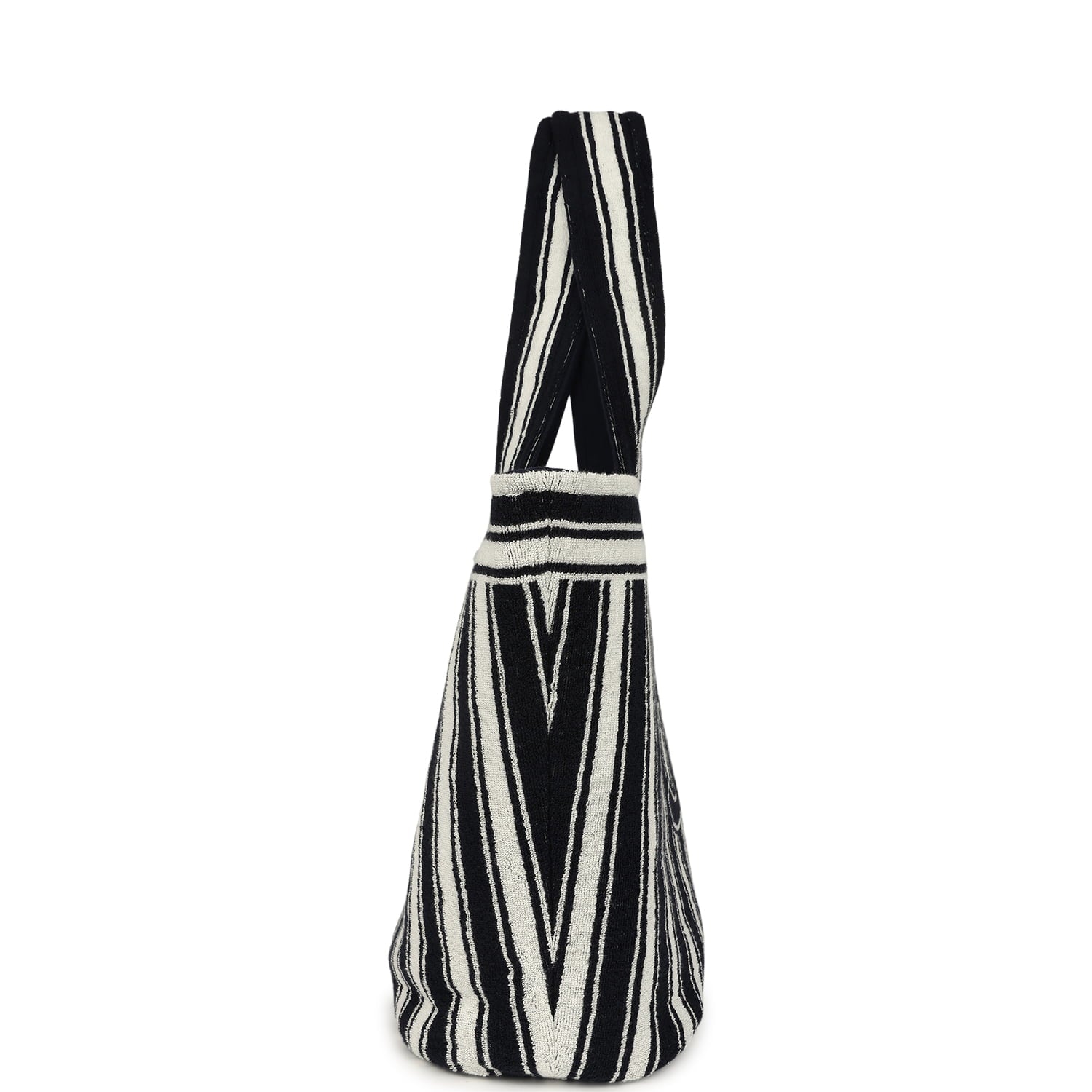 Coco Beach CC Striped Beach Tote Bag & Towel Set Navy Blue and White Terry Silver Hardware