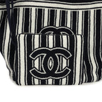 Coco Beach CC Striped Beach Tote Bag & Towel Set Navy Blue and White Terry Silver Hardware