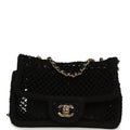 Small Coco Beach Macrame Flap Bag Black Mesh Gold Hardware