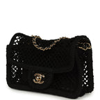 Small Coco Beach Macrame Flap Bag Black Mesh Gold Hardware