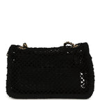 Small Coco Beach Macrame Flap Bag Black Mesh Gold Hardware