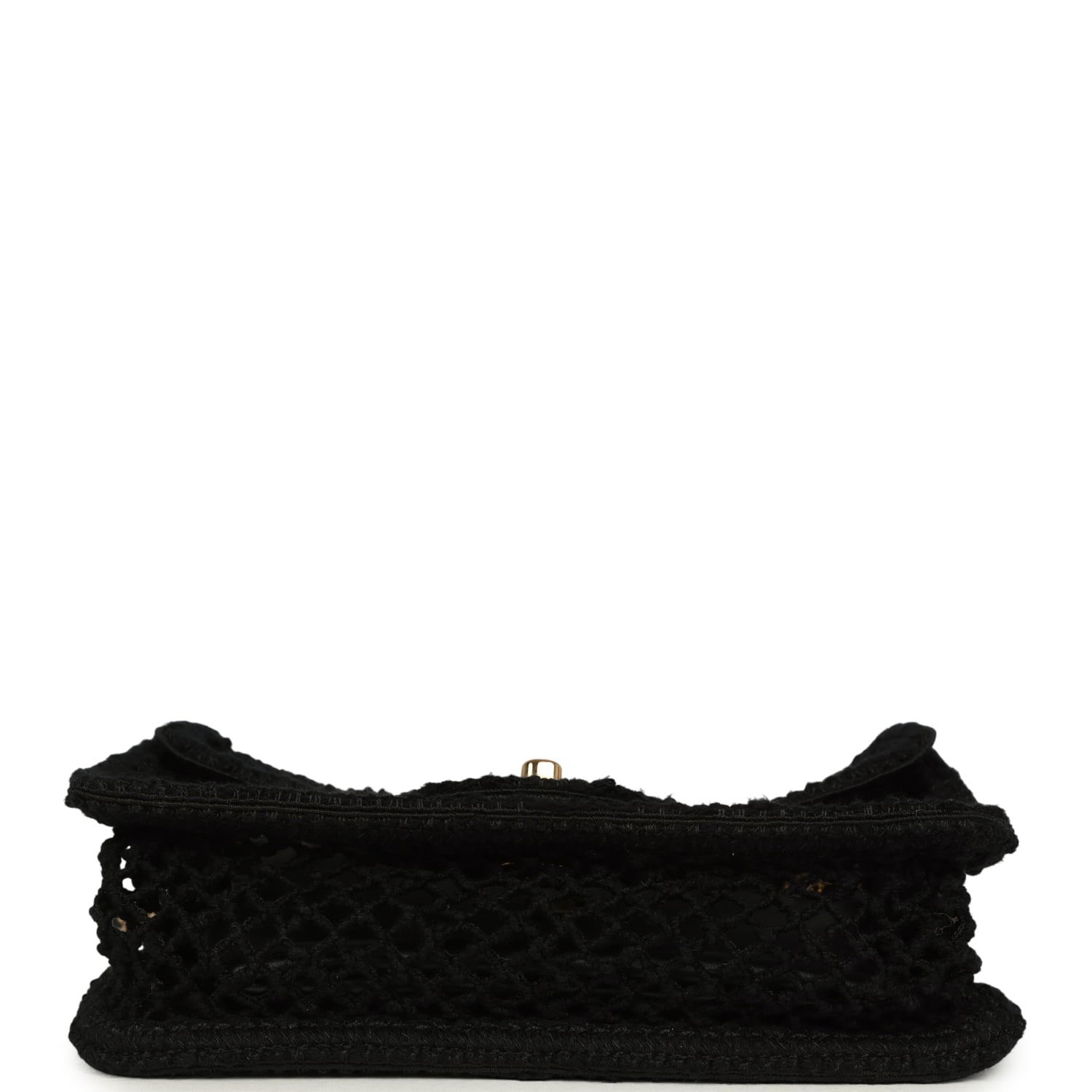 Small Coco Beach Macrame Flap Bag Black Mesh Gold Hardware