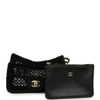 Small Coco Beach Macrame Flap Bag Black Mesh Gold Hardware