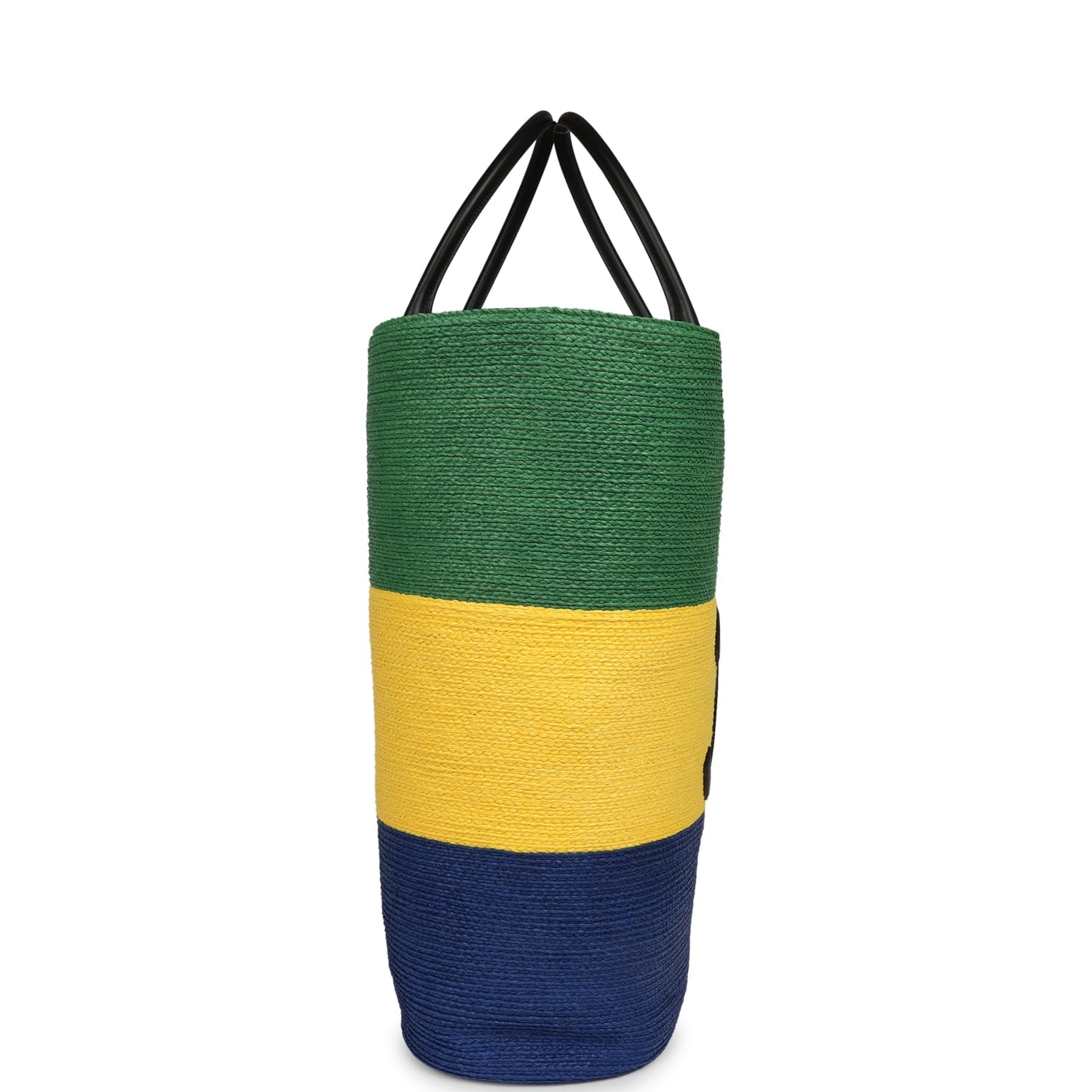 Maxi Coco Beach Large Shopping Bag Green, Yellow, Blue Raffia and Black Calfskin