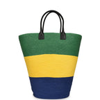 Maxi Coco Beach Large Shopping Bag Green, Yellow, Blue Raffia and Black Calfskin