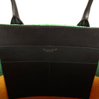 Maxi Coco Beach Large Shopping Bag Green, Yellow, Blue Raffia and Black Calfskin