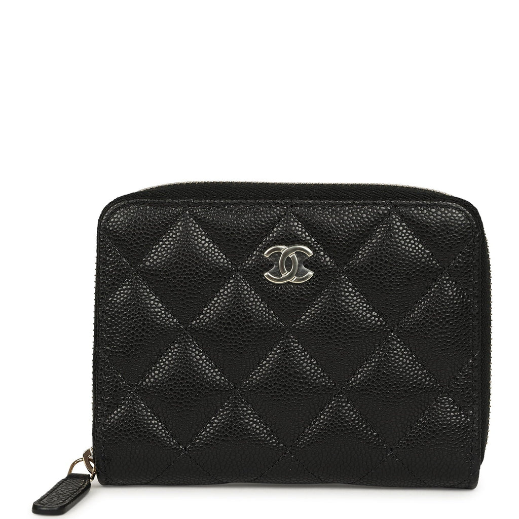 Classic Zipped Coin Purse Wallet Black Shiny Caviar Light Gold Hardware