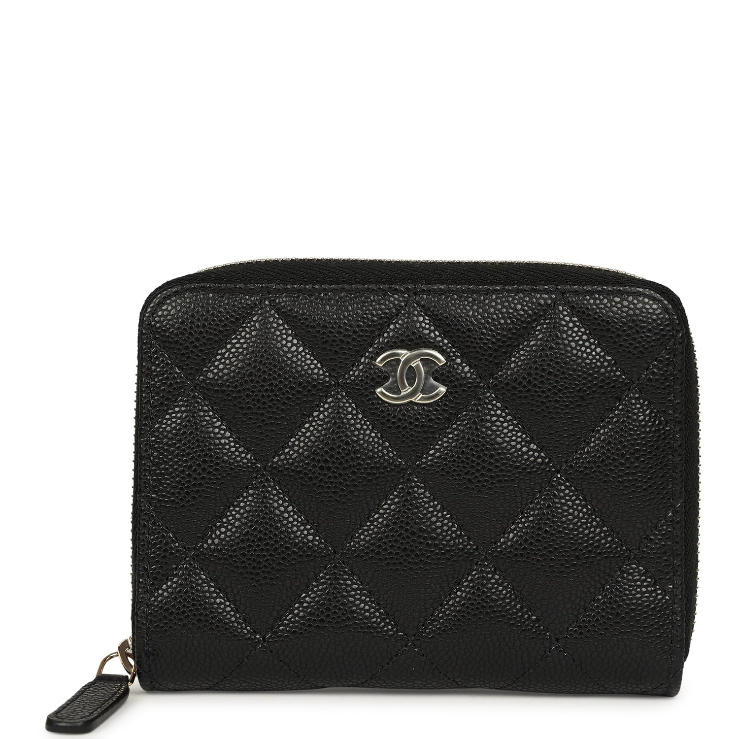 Classic Zipped Coin Purse Wallet Black Shiny Caviar Light Gold Hardware