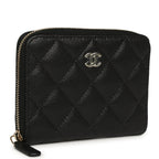 Classic Zipped Coin Purse Wallet Black Shiny Caviar Light Gold Hardware