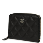 Classic Zipped Coin Purse Wallet Black Shiny Caviar Light Gold Hardware