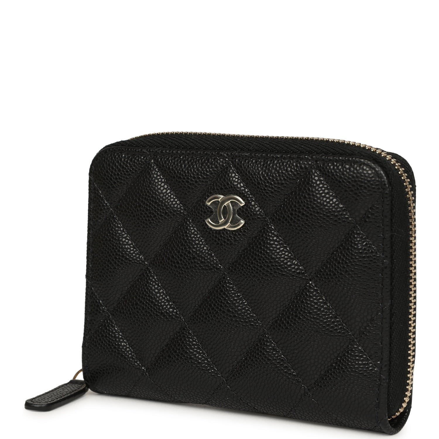 Classic Zipped Coin Purse Wallet Black Shiny Caviar Light Gold Hardware