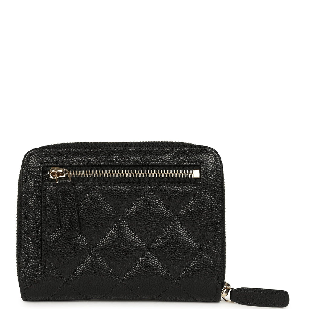 Classic Zipped Coin Purse Wallet Black Shiny Caviar Light Gold Hardware