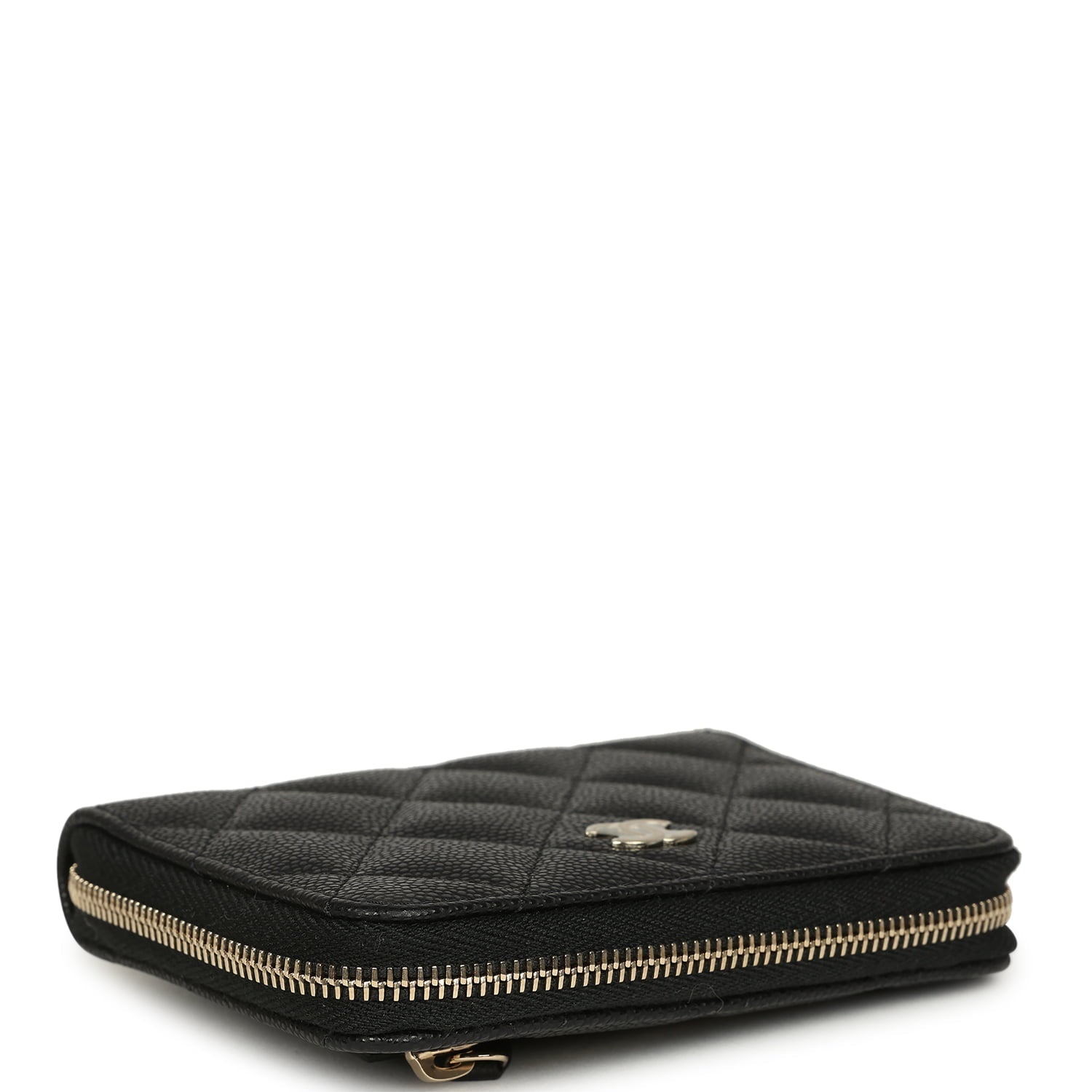 Classic Zipped Coin Purse Wallet Black Shiny Caviar Light Gold Hardware