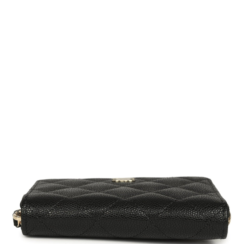 Classic Zipped Coin Purse Wallet Black Shiny Caviar Light Gold Hardware