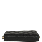 Classic Zipped Coin Purse Wallet Black Shiny Caviar Light Gold Hardware