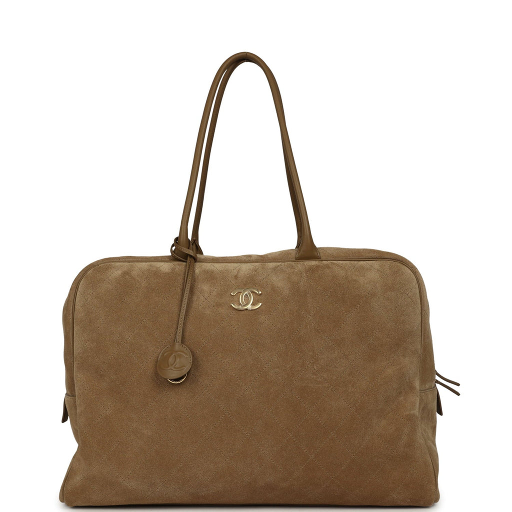 Maxi "Perfect Bowling" Bag Dark Beige Suede Gold Hardware