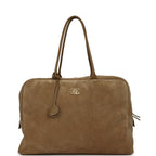 Maxi "Perfect Bowling" Bag Dark Beige Suede Gold Hardware