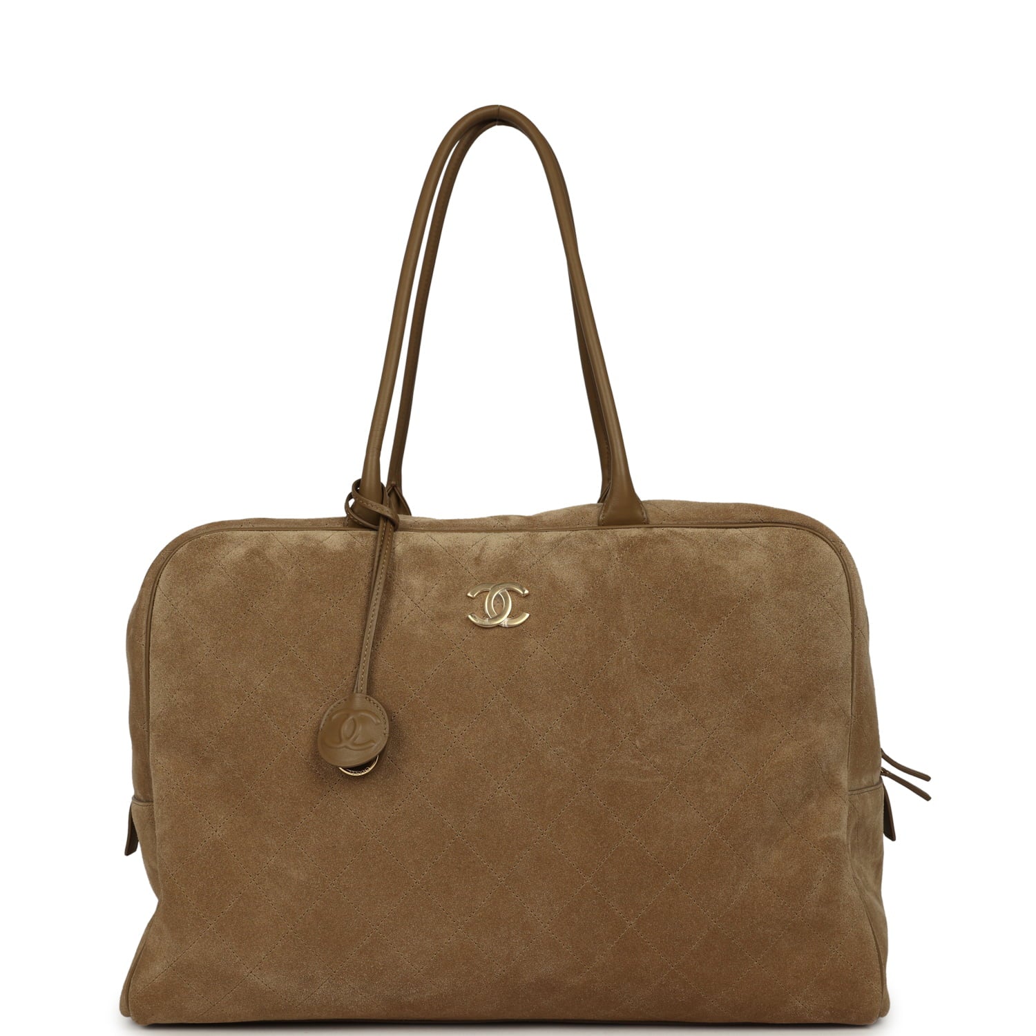 Maxi "Perfect Bowling" Bag Dark Beige Suede Gold Hardware