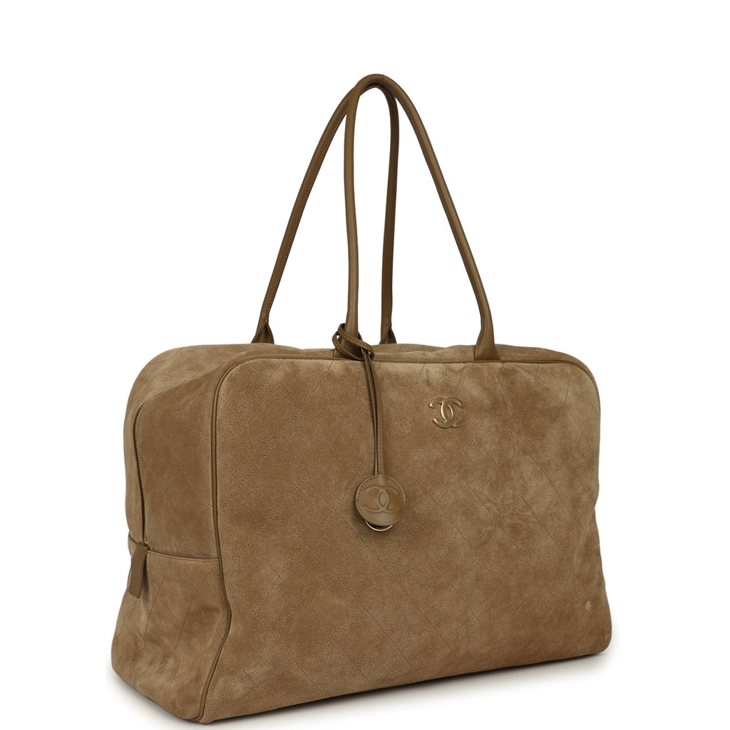Maxi "Perfect Bowling" Bag Dark Beige Suede Gold Hardware