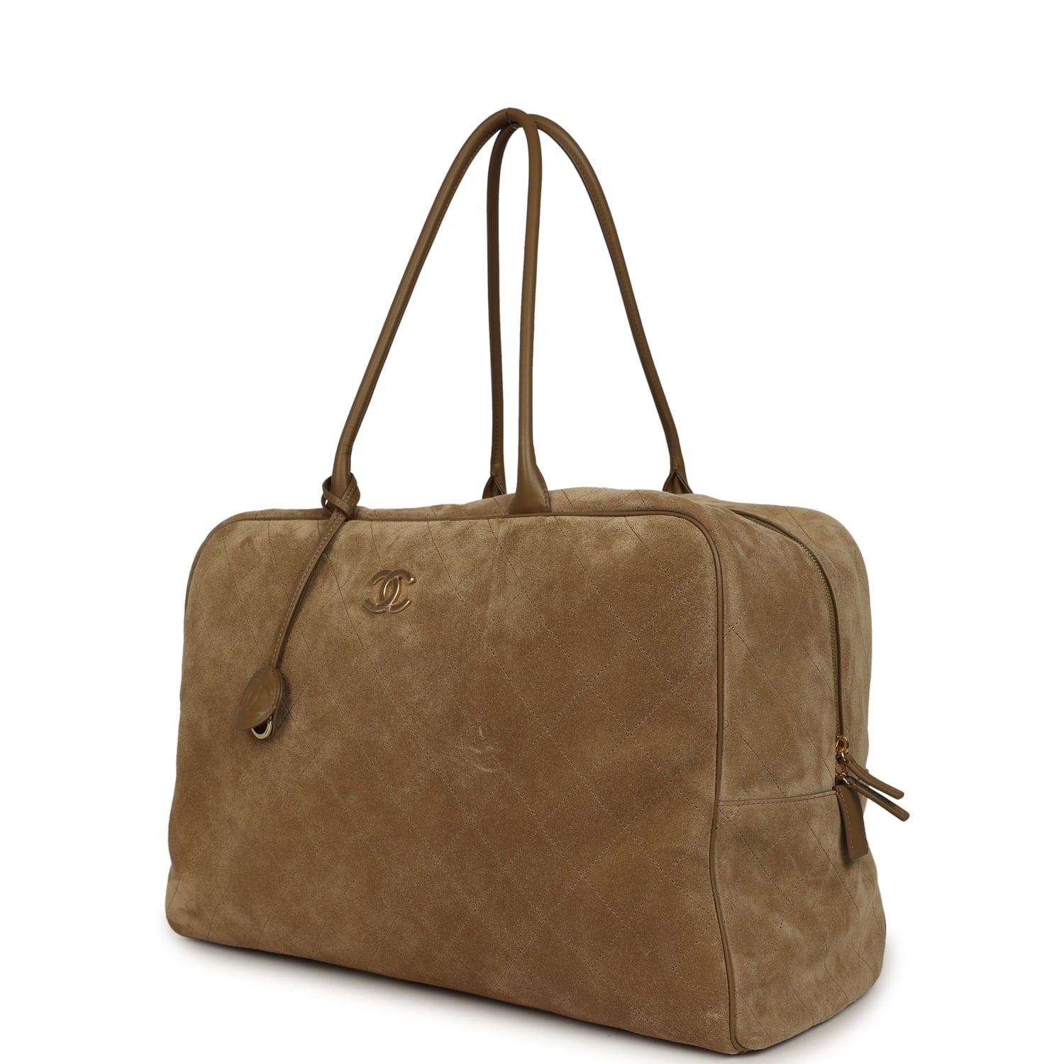 Maxi "Perfect Bowling" Bag Dark Beige Suede Gold Hardware