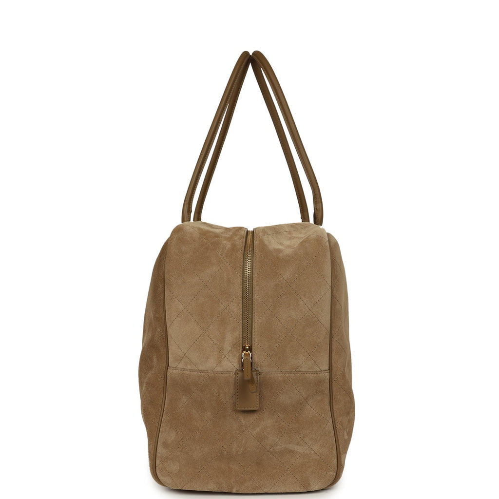 Maxi "Perfect Bowling" Bag Dark Beige Suede Gold Hardware