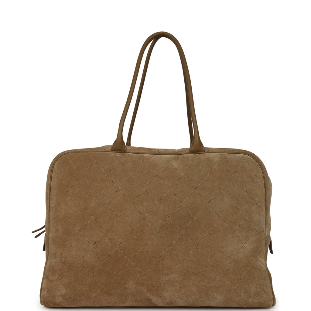 Maxi "Perfect Bowling" Bag Dark Beige Suede Gold Hardware